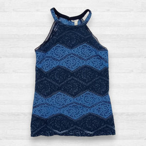 CATO‎ Women's Blue & Navy Blue Lace Sleeveless Halter Neck Blouse Size XS